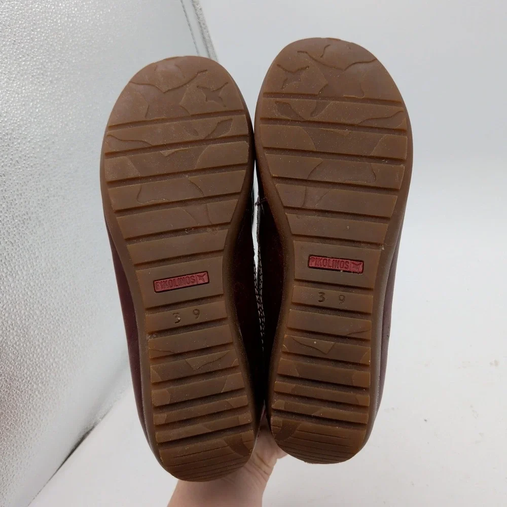 Pikolinos Lisboa Burgundy Tan Leather Colorblock Slip On Loafers 39 Womens 8.5-9